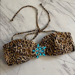 Leopard & Blue Gem Pendant Bikini Top